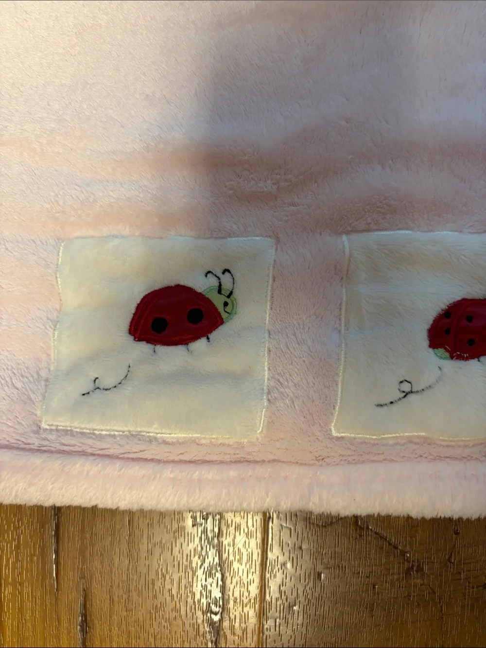 Ladybug Baby Blanket Soft Pink Plush  39x30 EUC